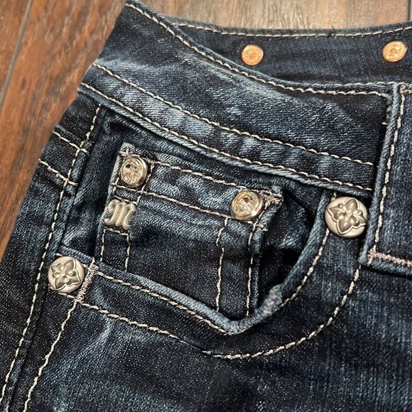 MISS ME STRETCH EMBELLISHED wings distressed DARK WASH DENIM JEANS SIZE 27 - Picture 5 of 13